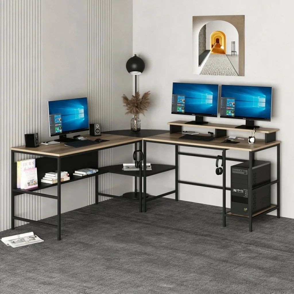 Tavolinë Studimi Greta L Matte, doré, zezë - 1