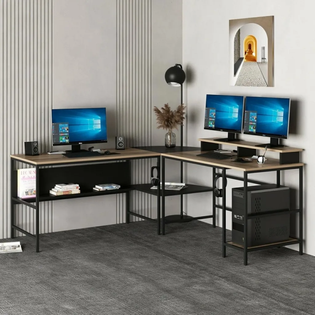 Tavolinë Studimi Greta L Matte, doré, zezë - 3