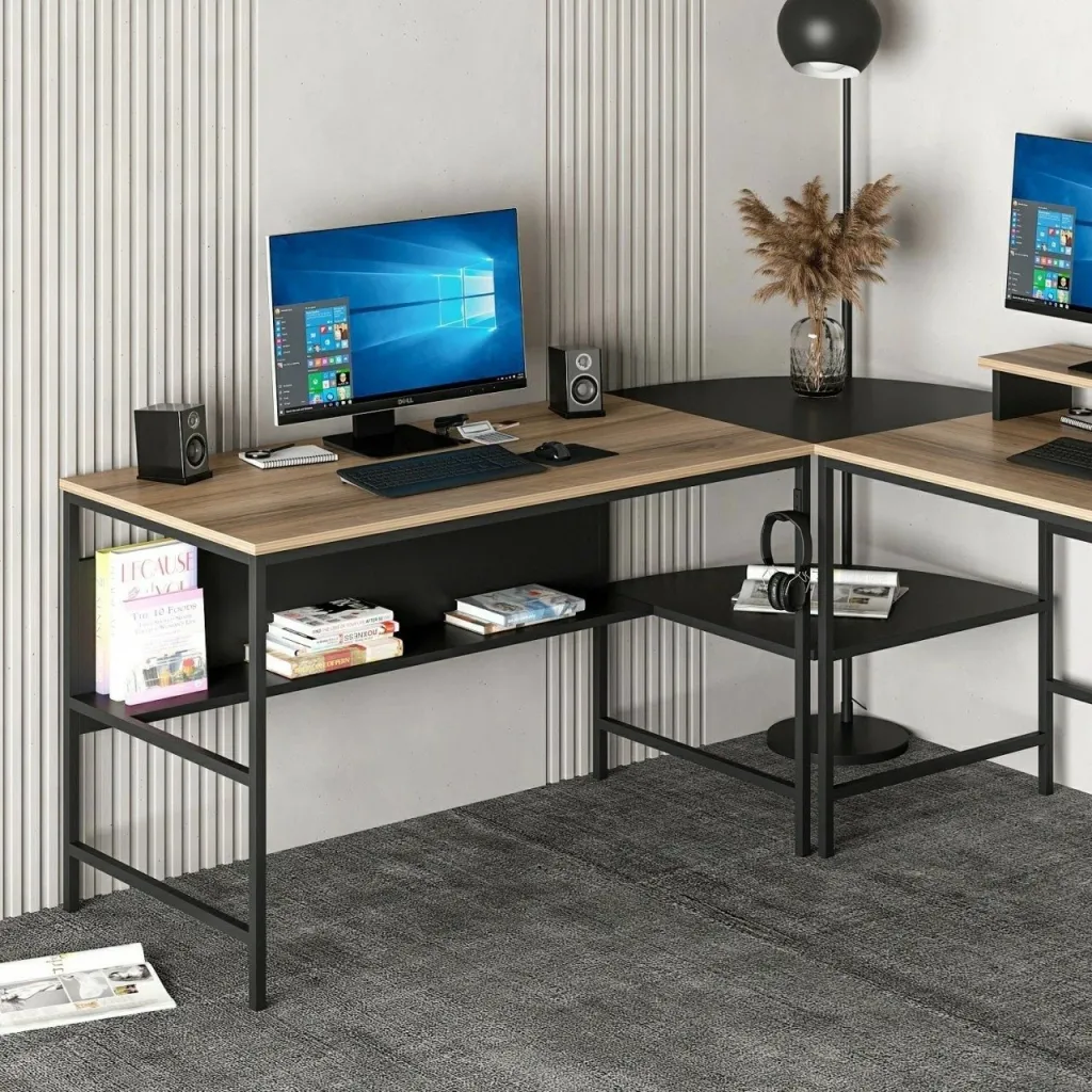 Tavolinë Studimi Greta L Matte, doré, zezë - 4