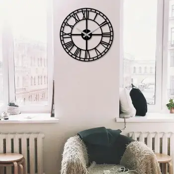 Orë muri dekorative metalike, Wallity Enzoclock - S002, e zezë, 48x48cm