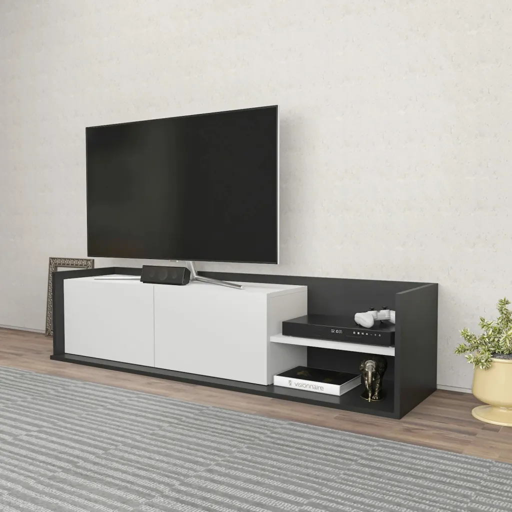 Komodinë për TV Krog, antracit, bardhë - 3