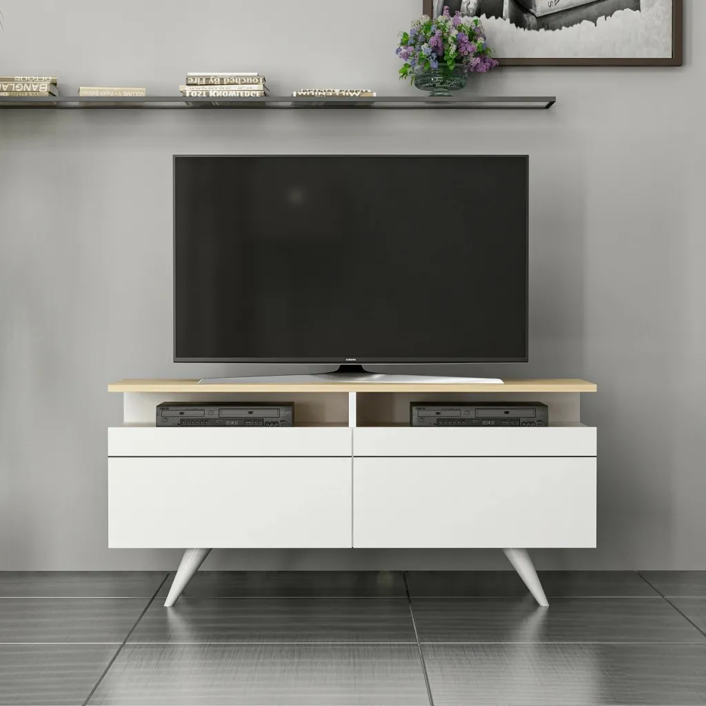 Komodinë për TV Berlin 120, lis, bardhë - 1