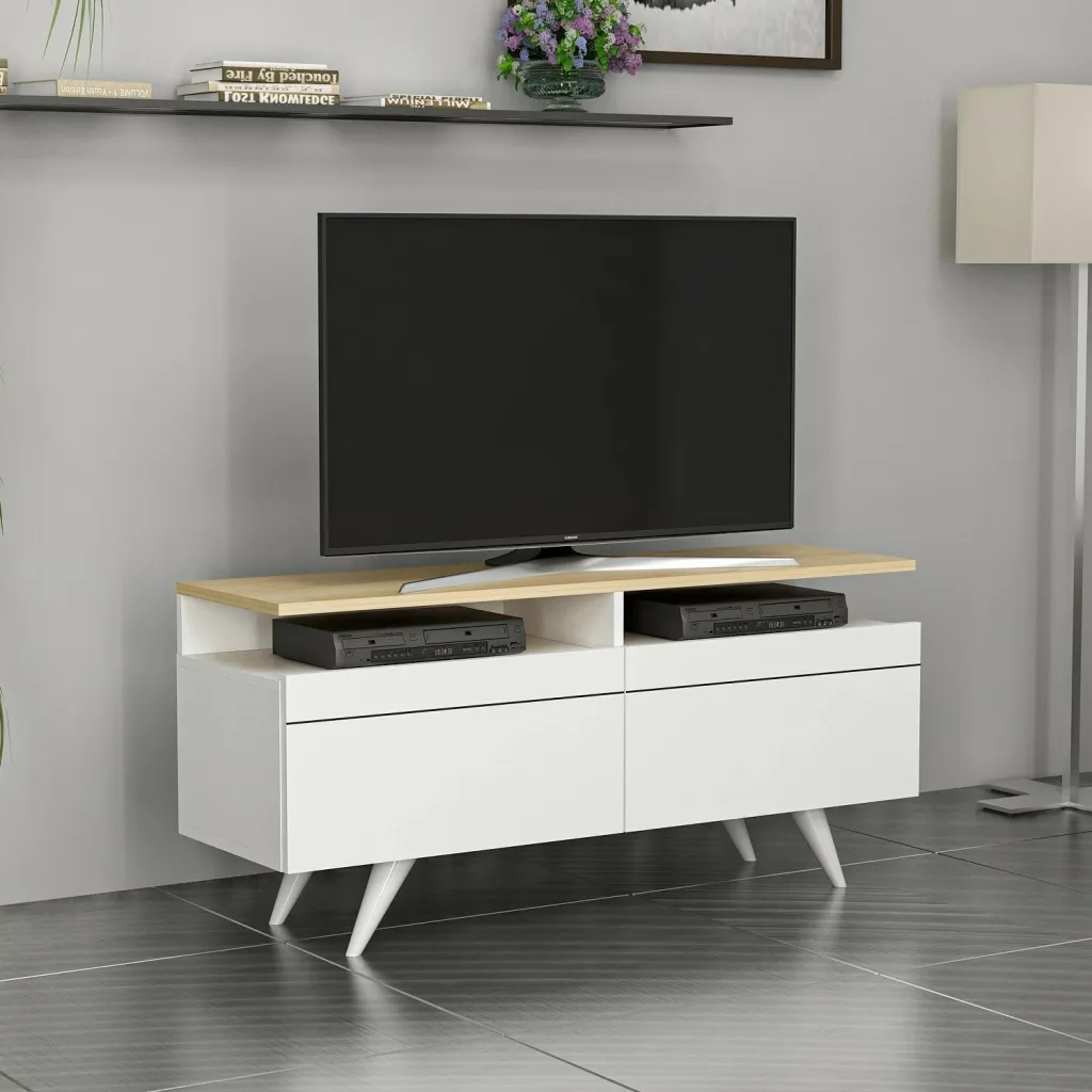 Komodinë për TV Berlin 120, lis, bardhë - 2