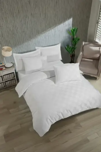 Set mbulesë për jorgan dopio, saten kareli, e bardhë