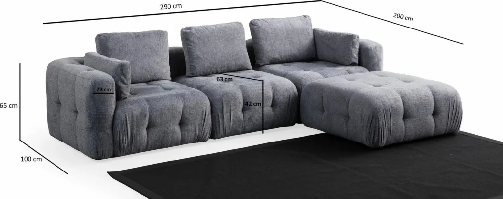 Këndare Amaris 3 vende me puf, ngjyrë gri - 13