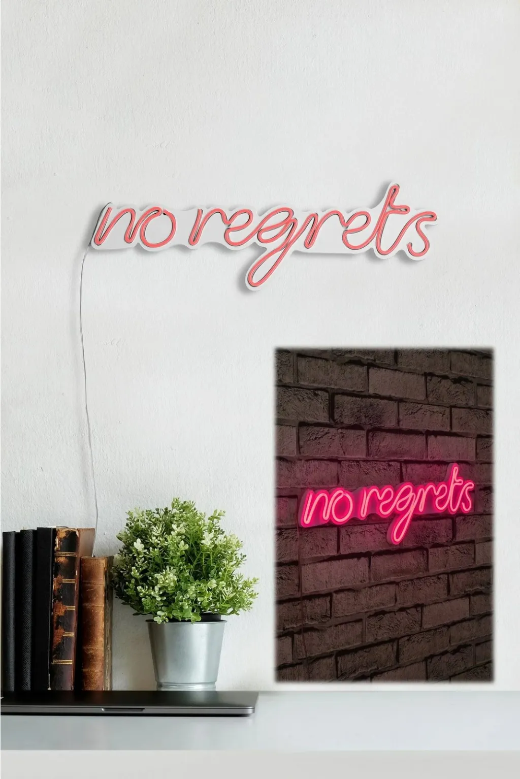 Dekor dritash LED plastike, ngjyrë rozë, 'no regrets', 52x16x2 cm - 3