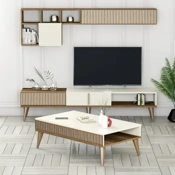 Set Mobiljesh Dhome Ndenjeje Milan Set 482, arrë, krem
