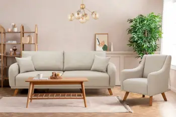 Set divan-krevat Hera, karrige krahu, ngjyrë krem
