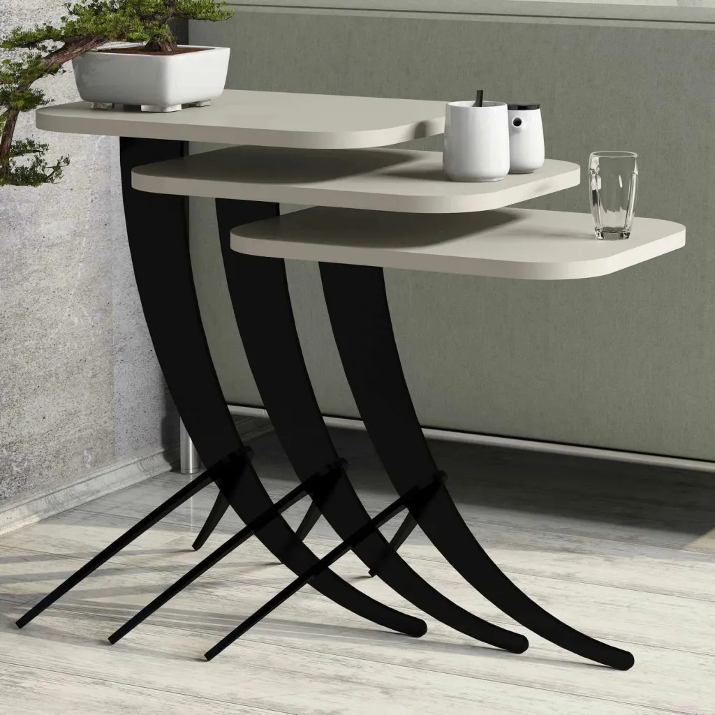 Set tavolinash ndihmëse, 3 copë, Hanah Home, Pion, ngjyrë krem - 1