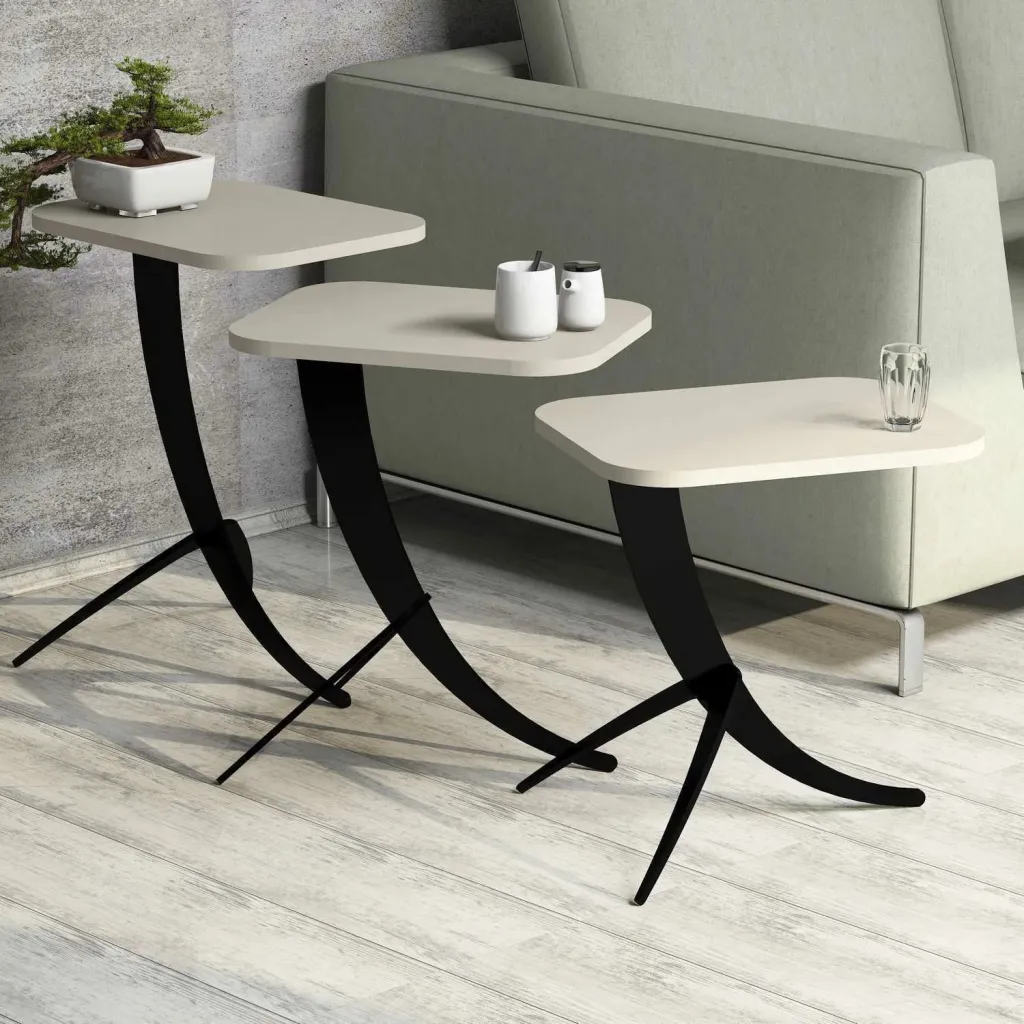 Set tavolinash ndihmëse, 3 copë, Hanah Home, Pion, ngjyrë krem - 2