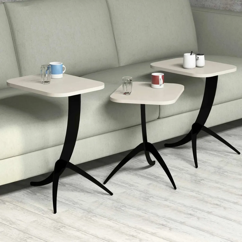 Set tavolinash ndihmëse, 3 copë, Hanah Home, Pion, ngjyrë krem - 3