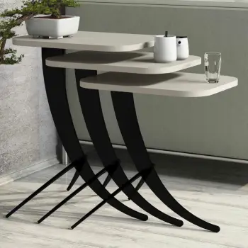 Set tavolinash ndihmëse, 3 copë, Hanah Home, Pion, ngjyrë krem