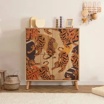 Dollap multifunksional Hanah Home, Multilüx Tigris, ngjyrë sonomo-portokalli-kuqe e errët