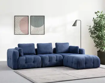 Këndare Amaris 3 vende me pouffe, ngjyrë navy blue