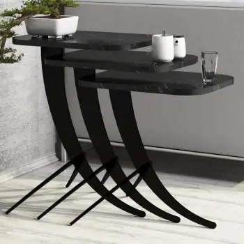 Set tavolinash ndihmëse (3 copë), Hanah Home, Pion - mermer i zi