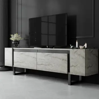 Komodë për TV Hanah Home, Luxe, travertin, e zezë