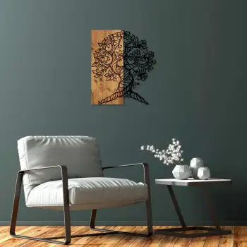 Aksesor dekorativ për mur, dru arre dhe metal, Monumental Tree 1, 50x58cm