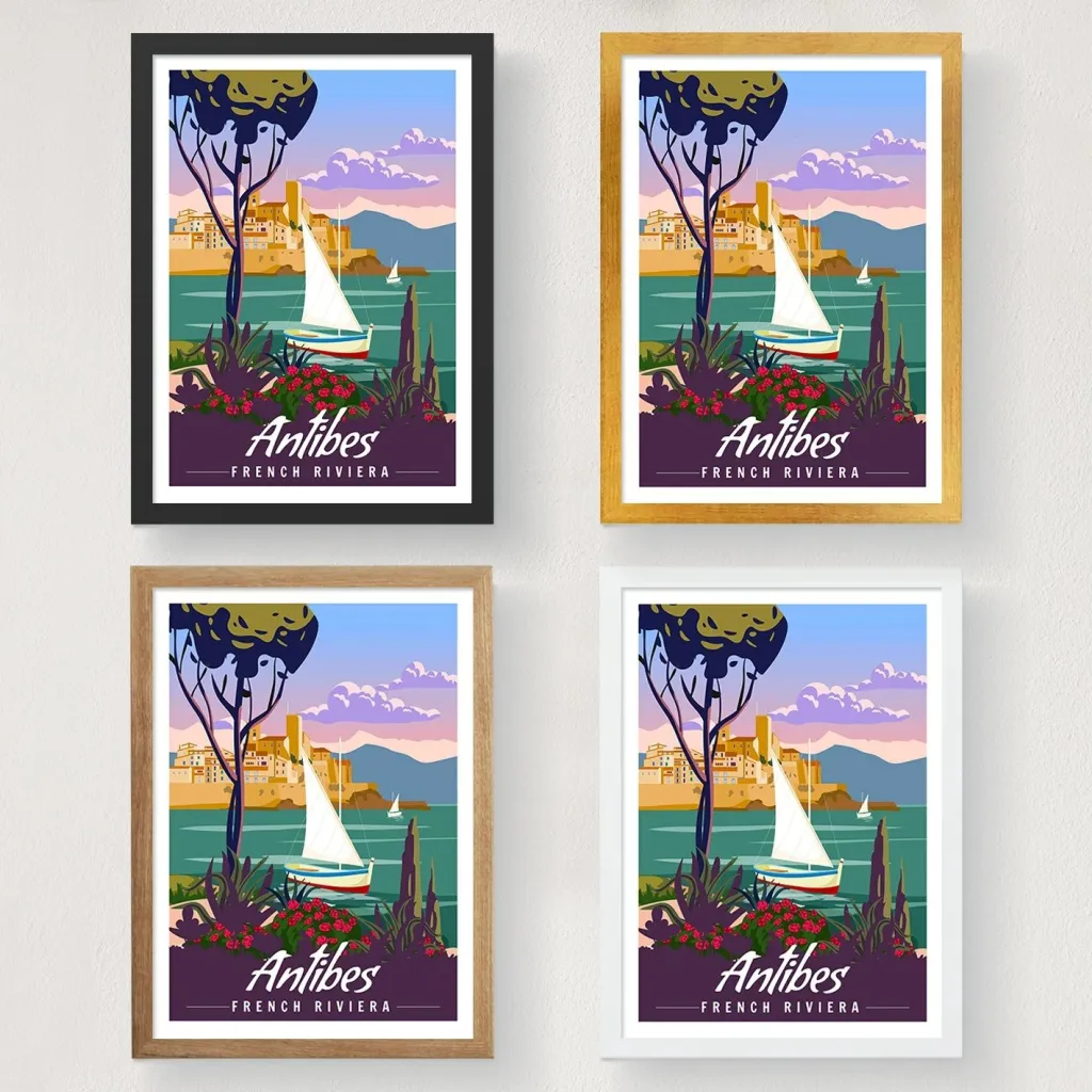 Poster A3, Antibes, French Riviera, shumëngjyrësh, 29.7x42cm - 2