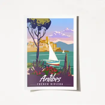 Poster A3, Antibes, French Riviera, shumëngjyrësh, 29.7x42cm