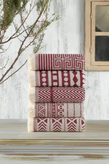 Set peshqirësh për larje (5 copë), Mijölnir, Maya, ngjyrë e kuqe e errët