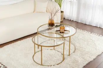 Set tavolinash kafeje Hanah Home, ngjyrë ari, xham transparent, 80-60