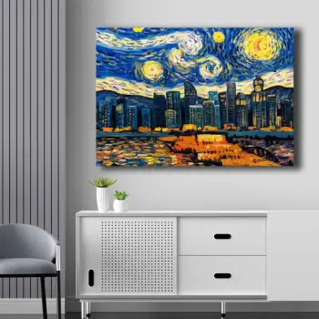 Pikturë dekorative në kanavacë, ngjyra kaltër, kaltër e errët, e verdhë, portokalli, 70x100cm, 70100NISC-036