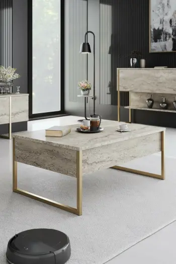 Tavolinë kafeje Hanah Home, Luxe, travertin, ar