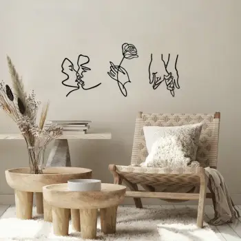Aksesor dekorativ metalik për mur, Wallity, Rose Kissing Darling, set prej 3 copash