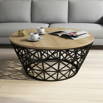 Tavolinë kafeje Hanah Home, stil metal ferforje, ngjyrë lis
