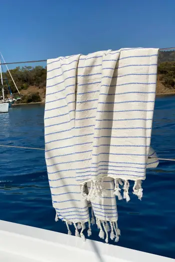 Peshqir plazhi Fouta Mijölnir, Capri, blu-krem, 90x185cm