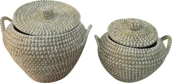 Set shporta ARELI me kapak, 2 copë, 45x45x30, kashnjetë natyrale, PVC