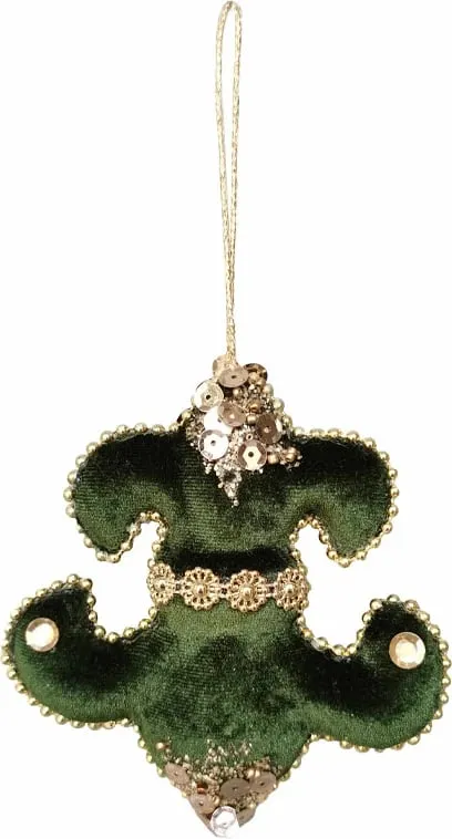 Dekoratë Krishtlindjesh ROYAL TREASURE, kadife e gjelbër, 11x2x11 cm - 1