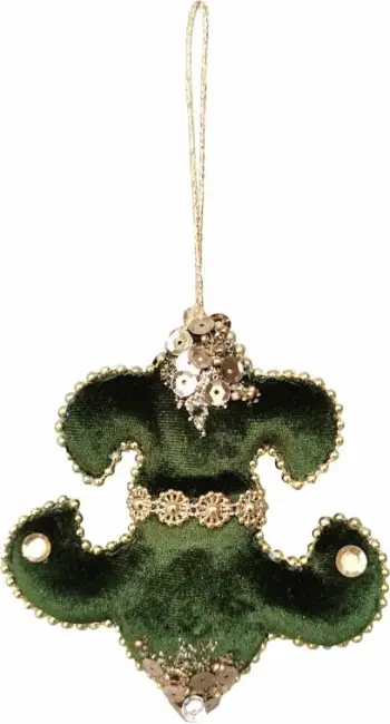Dekoratë Krishtlindjesh ROYAL TREASURE, kadife e gjelbër, 11x2x11 cm