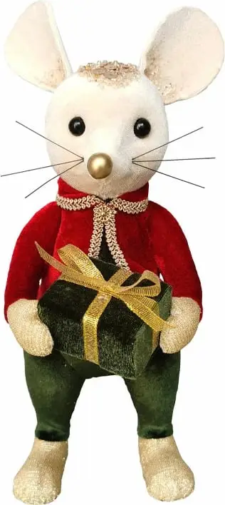 Dekor për Krishtlindje, miu Royal Mouse Man, shumëngjyrësh, 10x14x26cm, shkumë dhe kadife