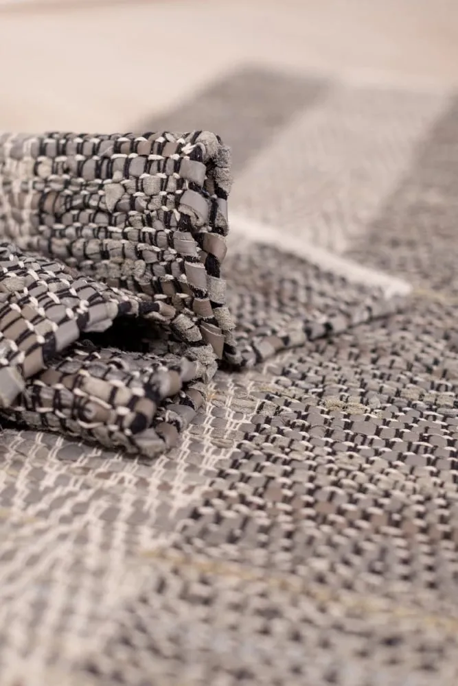 Qilim Fishbone për korridor, lëkurë, gri-bezhë, 70x150cm - 3