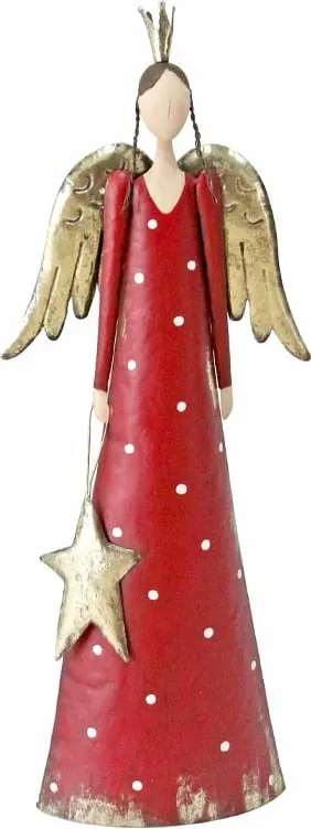 Dekor engjëll për Krishtlindje, metalik, e kuqe, ar, e bardhë, 27x12x74cm - 1