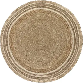 Qilim i rrumbullakët për dhomë dite, jute, natyral-bardhë, 150x150cm