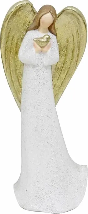 Dekor engjëll për Krishtlindje, ngjyrë e bardhë dhe ari, 27x19x63cm - 1