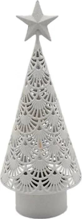 Dekor pemë e Vitit të Ri, metalike, e bardhë, 14.5x14.5x37cm - 1