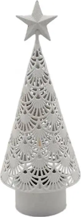 Dekor pemë e Vitit të Ri, metalike, e bardhë, 14.5x14.5x37cm