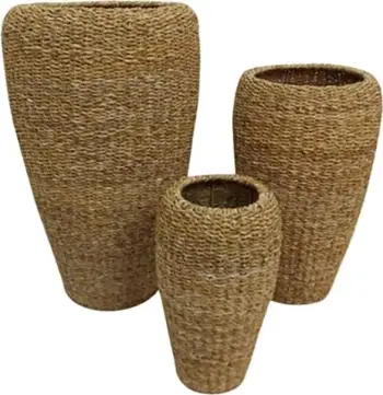Set 3 copë vazo të gjata NEREA, kashtë deti, metal, 43x43x70