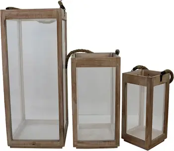 Set llambadarësh GAMAR, 3 copë, dru natyral, xham, 25x25x60cm