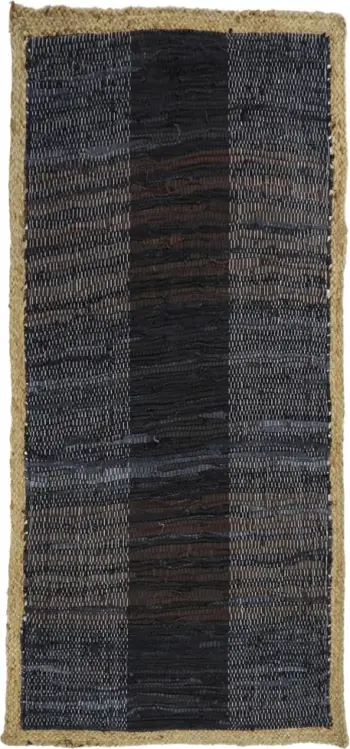 Qilim i errët për korridor, lëkurë, jute, 70x150, ngjyrë e zezë-bezhë