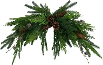 Dekor i Krishtlindjeve ZELIA, hark me gështenja, 76x14x35 cm, PVC, jeshil