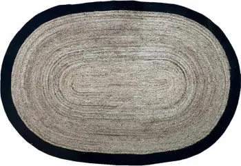 Qilim Shyla për dhomë dite, formë ovale, jute dhe pambuk, natyral-me të zezë, 140x210cm