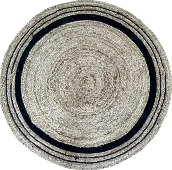 Qilim i rrumbullakët Imogen, jute, pambuk, natyral-me të zezë, 180x180cm