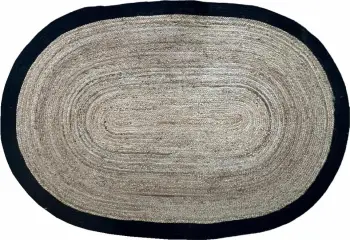 Qilim oval për dhomë dite, jute dhe pambuk, ngjyrë natyrale e zezë, 200x300cm