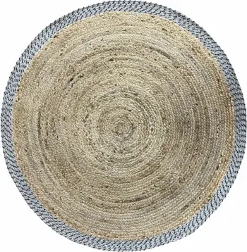 Qilim i rrumbullakët INES, pambuk dhe jute, natyral-gri, 150x150cm