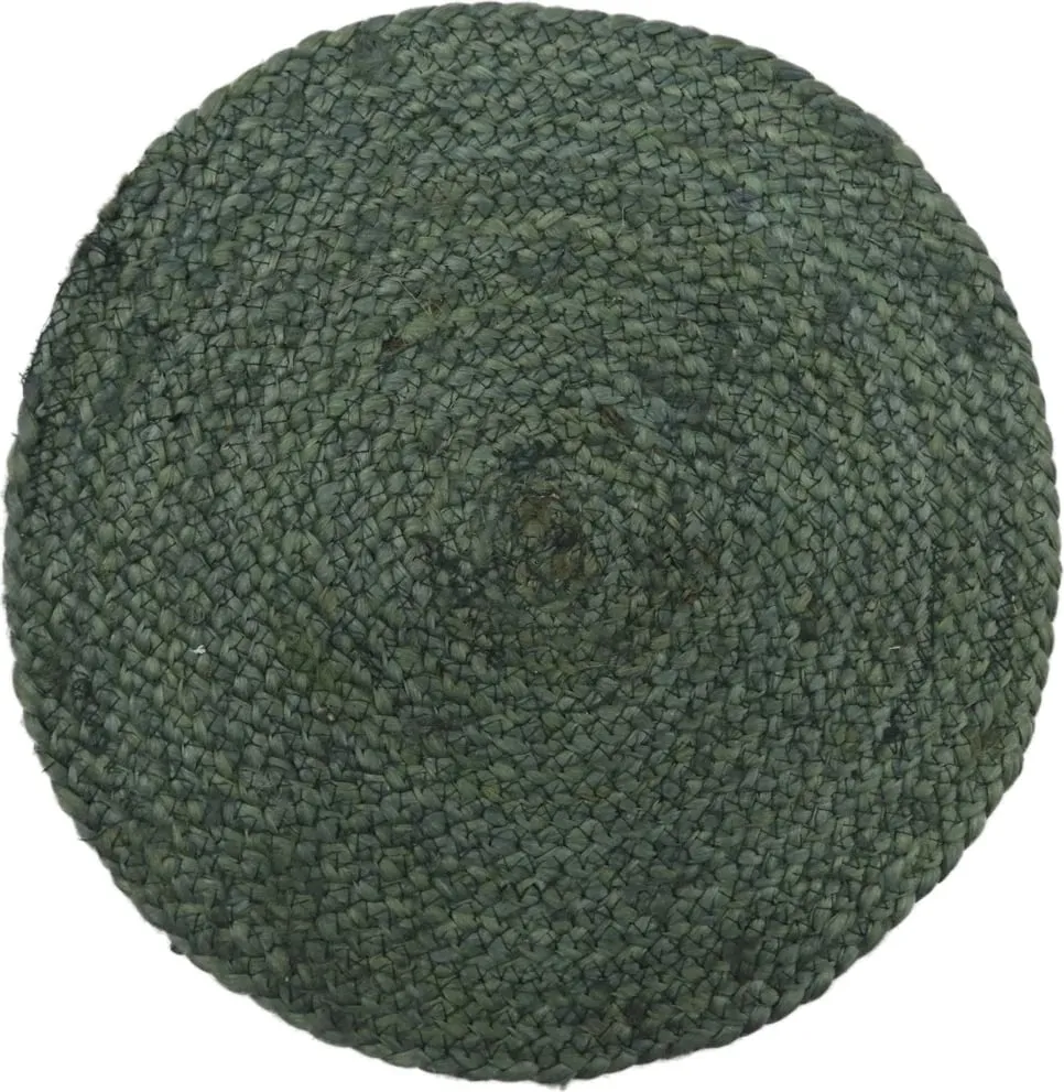 Qilim i rrumbullakët jute, ngjyrë e gjelbër, 120x120cm - 1