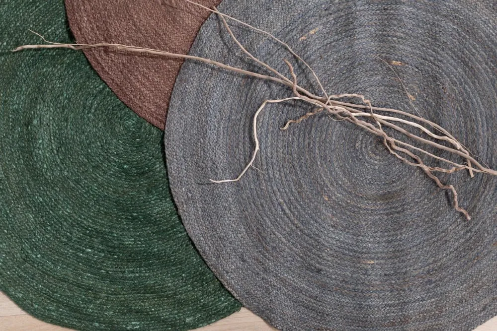 Qilim i rrumbullakët jute, ngjyrë e gjelbër, 120x120cm - 2